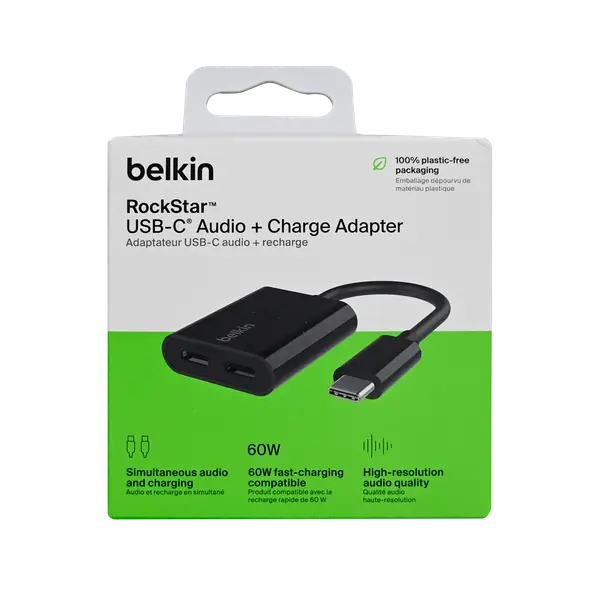 Belkin Rockstar USB C Audio + Charge Adapter Black Tcm
