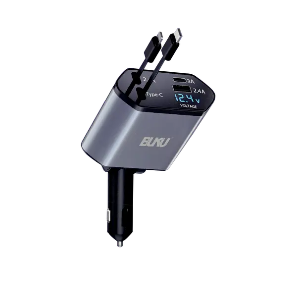 Buku 4 In 1 120W Car Charger With Ch 030 Retractable Cable