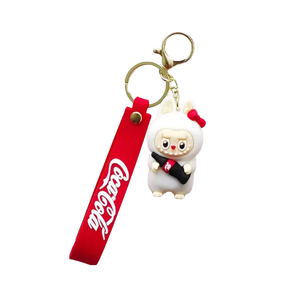 Coca Cola Mini Labubu Keychain White Red