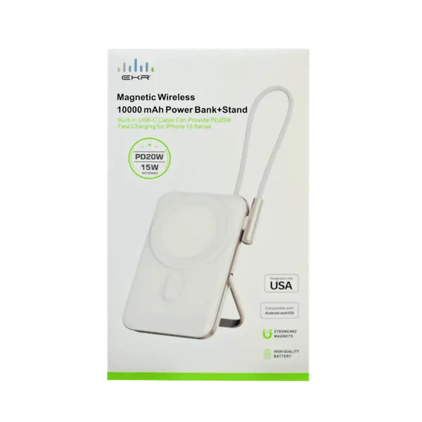 Ekr K083 Magnetic Wireless Power Bank 10000MAH White