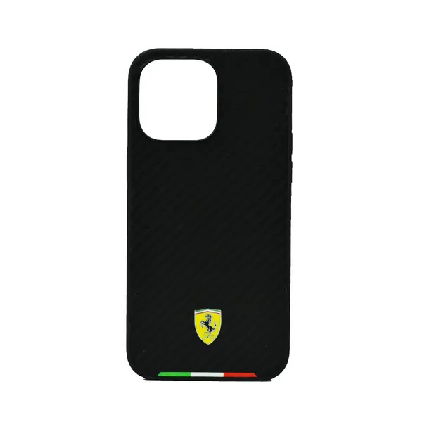 Ferrari Hc Pu Carbon Effect Case With Italian Flag Line For iPhone 14 Pro Max