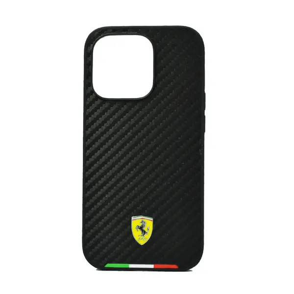 Ferrari Hc Pu Carbon Effect Case With Italian Flag Line For iPhone 14 Pro