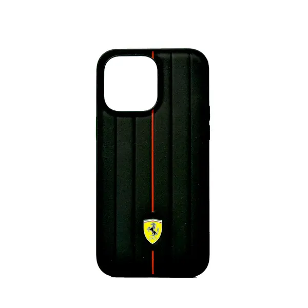 Ferrari Leather Case With Embossed Stripes Yellow Shield Logo For iPhone 14 Pro Max