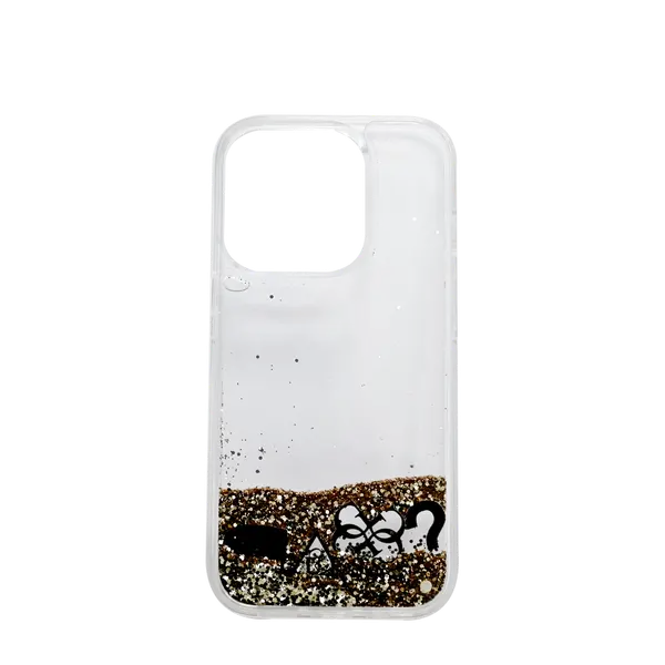 Guess Hc Liquid Glitter Case With Charms Pattern iPhone 15 Pro Gold
