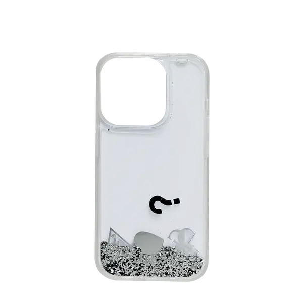 Guess Hc Liquid Glitter Case With Charms Pattern iPhone 15 Pro Silver