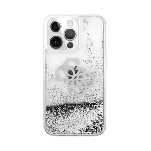Guess Liquid Glitter Case 4G Electroplated Logo For iPhone 13 Pro Silver