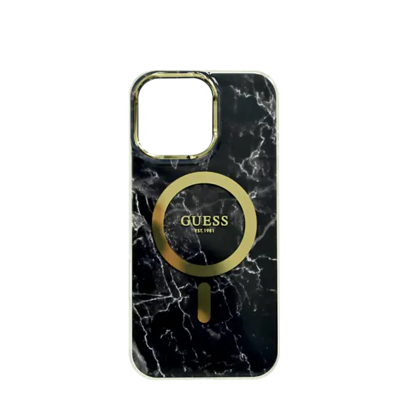 Guess MagSafe Iml Hard Case With Marble Design For iPhone 16 Pro Max Black