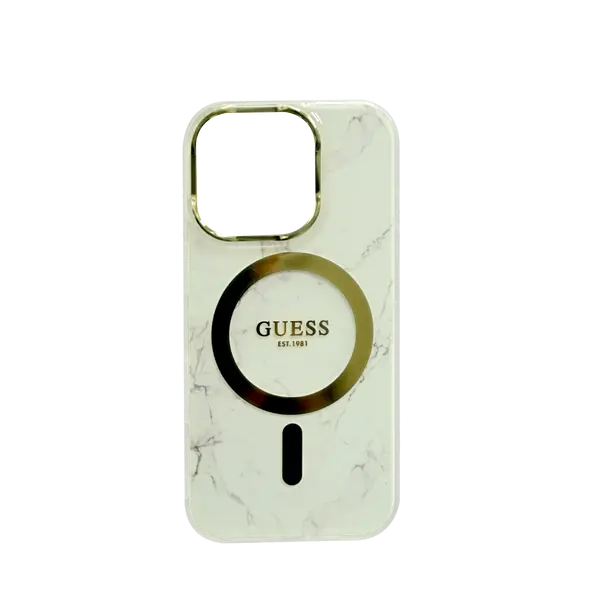 Guess MagSafe Iml Hard Case With Marble Design For iPhone 16 Pro White