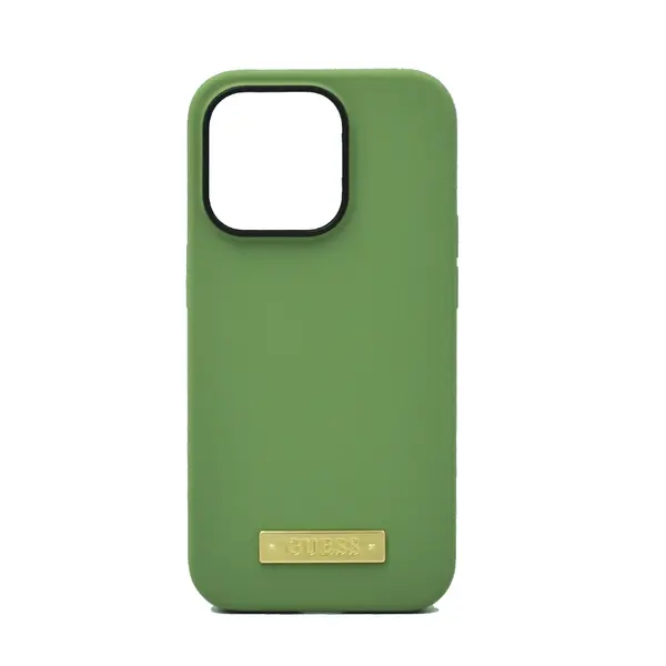 Guess MagSafe Liquid Silicone Logo Hard Case For iPhone 14 Pro Plate Kaki