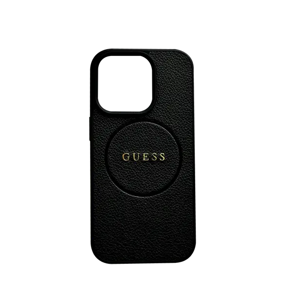 Guess MagSafe Pu Grained Hard Case With Gold Ring For iPhone 16 Pro Black
