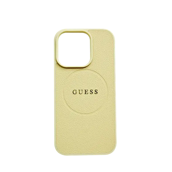 Guess MagSafe Pu Grained Hard Case With Gold Ring For iPhone 16 Pro Max Beige
