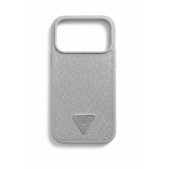 Guess MagSafe Pu Leather Fixed Glitter Case With Triangle Logo For iPhone 17 Pro Silver