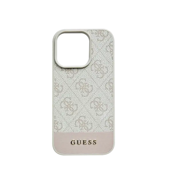 Guess Pu 4G Hard Case With Bottom Stripe For iPhone 16 Pro Pink