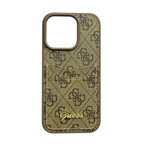 Guess Pu 4G Hard Case With Card Slot Script Logo For iPhone 16 Pro Brown