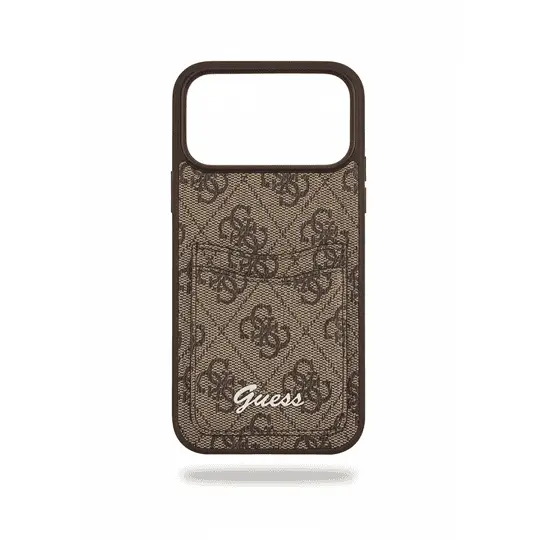 Guess Pu Case With Cardslot Script Metal Logo For iPhone 17 Pro Brown