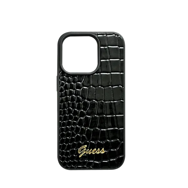 Guess Pu Croco Hard Case With Script Logo For iPhone 16 Pro Black