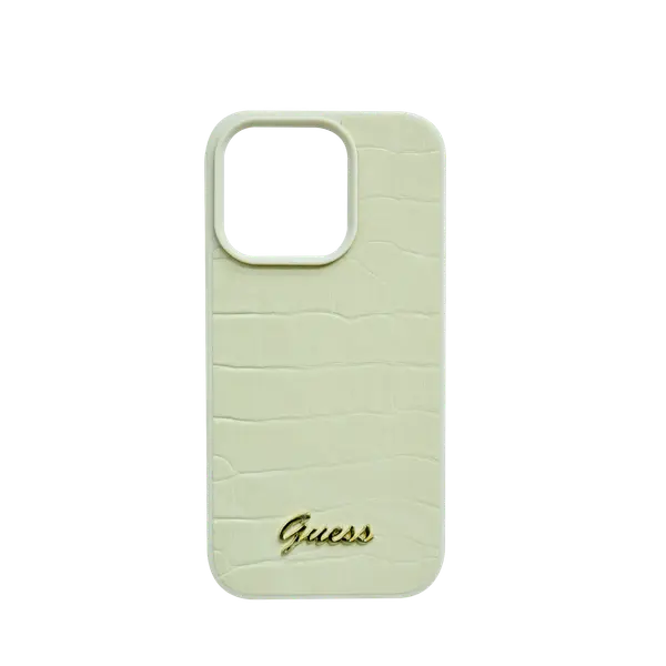 Guess Pu Croco Hard Case With Script Logo For iPhone 16 Pro Max Gold