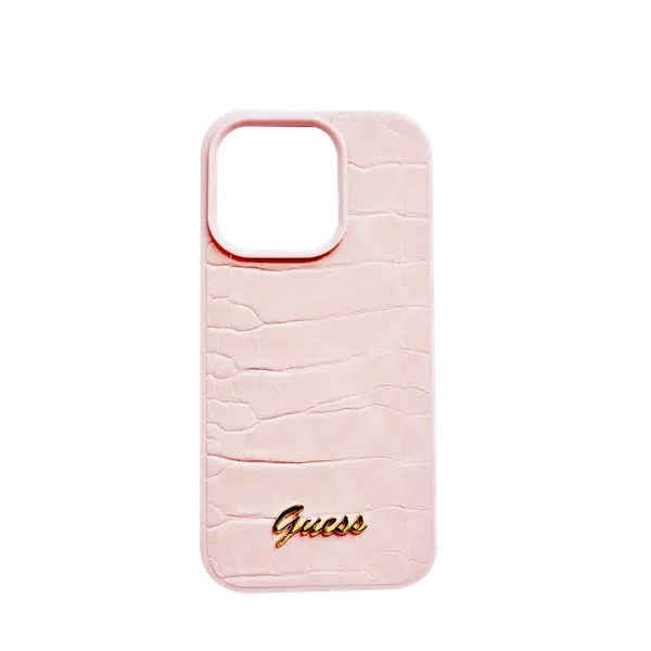 Guess Pu Croco Hard Case With Script Logo For iPhone 16 Pro Max Pink