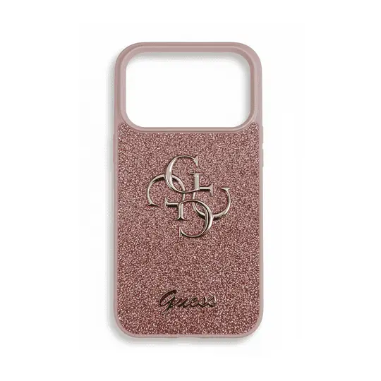 Guess Pu Glitter Case With Big 4G Metal Logo For iPhone 17 Pro Pink