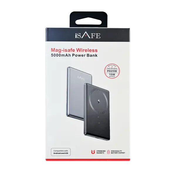 iSAFE 15W Slim Wireless MagSafe Power Bank 5000MAH PD20W Black