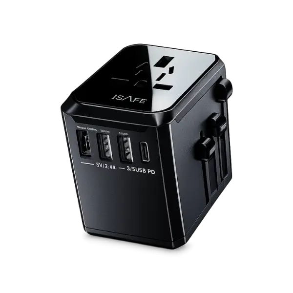 iSAFE 20W Gan World Travel Adapter Black