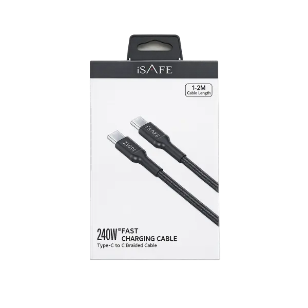 iSAFE 240W Type C To C Braided Fast Charging Cable Black 1 2