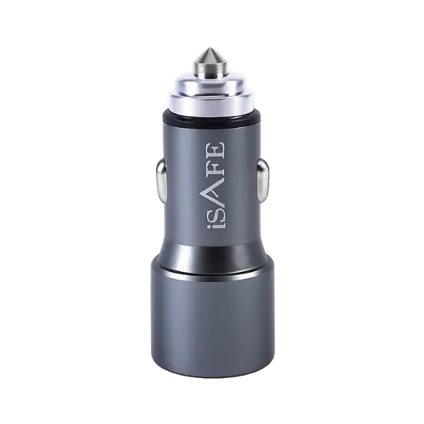 iSAFE 2USB QC Car Charger Adapter Gray