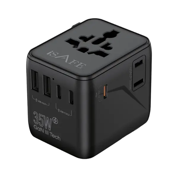 iSAFE 35W Gan WTA35W World Travel Adapter Black