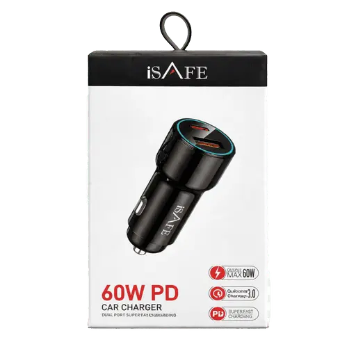 iSAFE Car Charger 60W Pd+usb