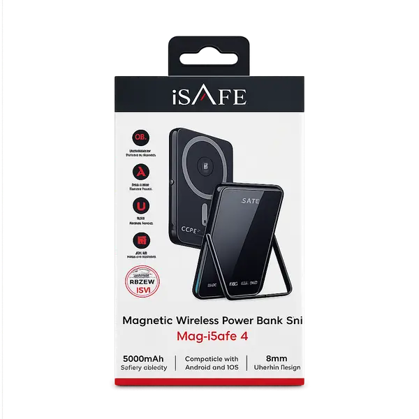 iSAFE Isf UT5IN1 5K 5IN 1 Magnetic Wireless 5000MAH Powerbank With Tft Display+stand Holder Black
