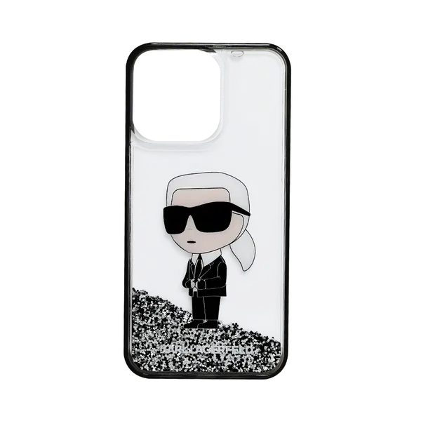 Karl Lagerfeld Liquid Glitter Case Ikonik Karl Logo iPhone 15 Pro Max Transparent