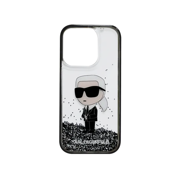 Karl Lagerfeld Liquid Glitter Case Ikonik Karl Logo iPhone 15 Pro Transparent