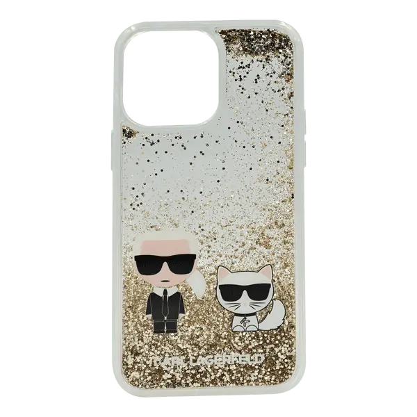 Karl Lagerfeld Liquid Glitter Case Karl And Choupette iPhone 14 Pro Max Gold