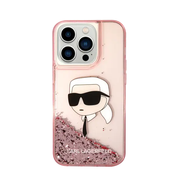Karl Lagerfeld Liquid Glitter Hard Case With Nft Karl Head For iPhone 16 Pro Pink