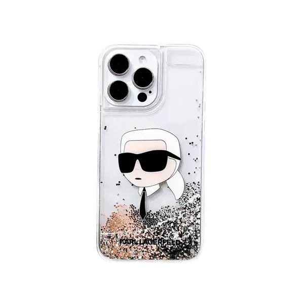 Karl Lagerfeld Liquid Glitter Hard Case With Nft Karl Head For iPhone 16 Pro Max Clear