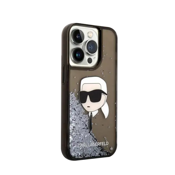 Karl Lagerfeld Liquid Glitter Hard Case With Nft Karl Head For iPhone 16 Pro Max Black