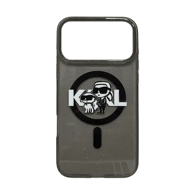 Karl Lagerfeld MagSafe Iml Glitter Case With Karl Choupette Heads For iPhone 1 7 Pro Max Black