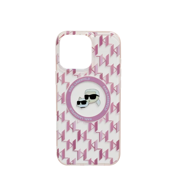 Karl Lagerfeld MagSafe Iml Transparent Hard Case With Karl Choupette Heads For iPhone 16 Pro Max Pink