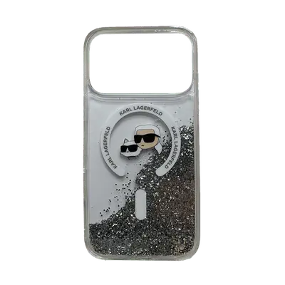 Karl Lagerfeld MagSafe Liquid Gillter Case With Karl Choupette Head For iPhone 1 7 Pro Max Transparent