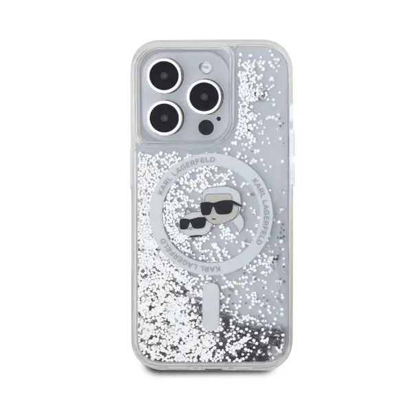 Karl Lagerfeld MagSafe Liquid Glitter Hard Case With Karl Head For iPhone 16 Pro M Ax Clear