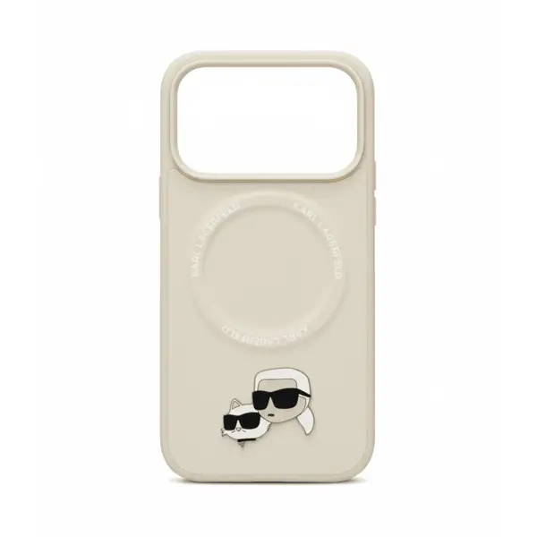 Karl Lagerfeld Pu Leather Case With Karl Choupette Head Pins For iPhone 17 Pro Beige