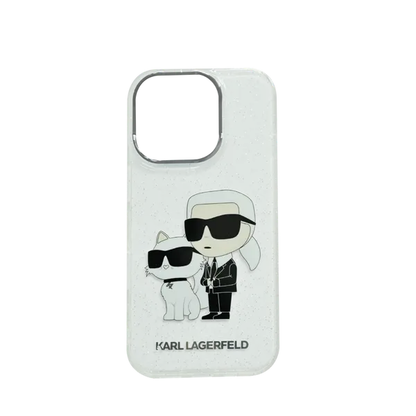 Karl Lagerfeldiml Glitter Hard Case With Nft Karl Choupette Logo For iPhone 16PRO Clear