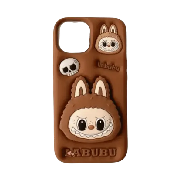 Labubu Pop Up Silicone Cover iPhone 13 14 15 Brown