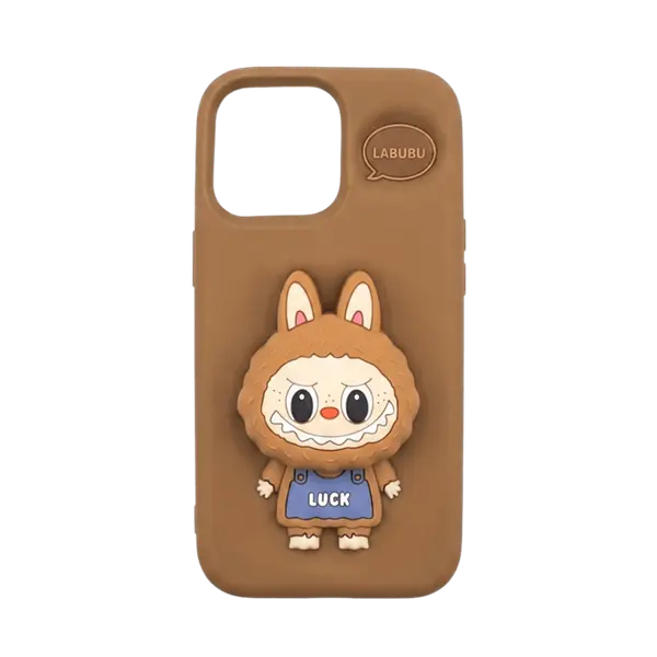 Labubu Pop Up Silicone Cover iPhone 16 Pro Max Brown