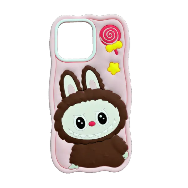 Labubu Silicone Cover iPhone 13 14 15 Pink