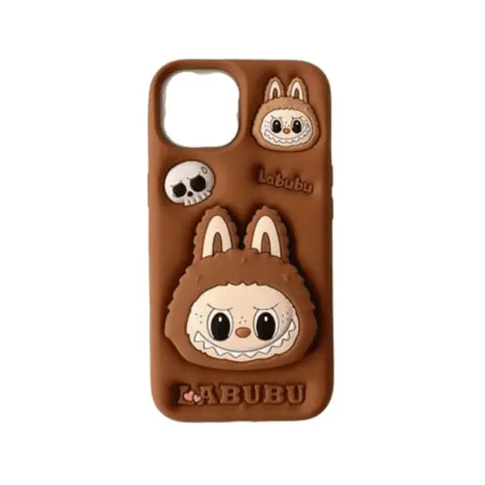 Labubu Silicone Cover iPhone 14 15 Plus Brown