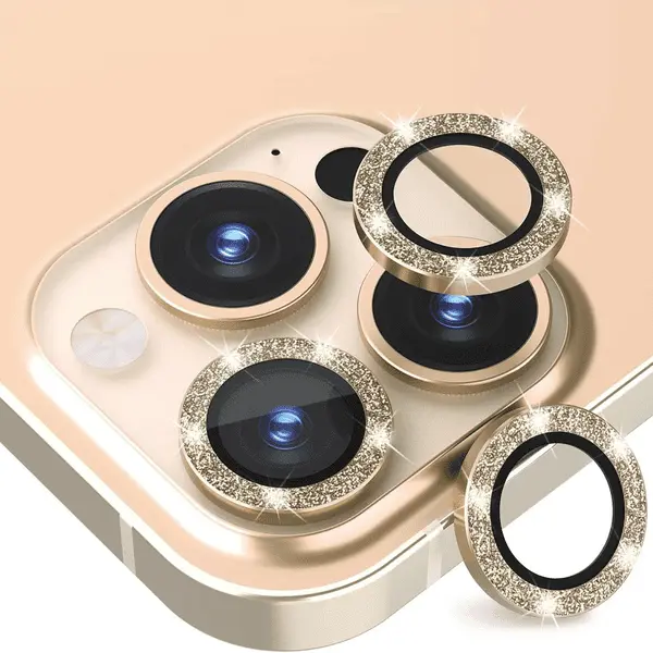 Samos Glitter Camera Glass Protector For iPhone 13 Pro 13 Pro Max Gold