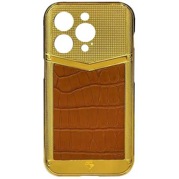 Vip Touch iPhone 14 Pro 24KT V Square Iwc Brown Crocodile Leather Edition