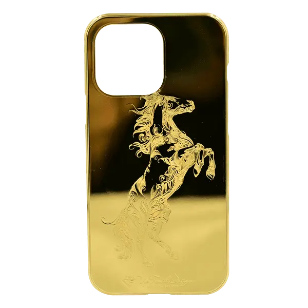 Vip Touch iPhone 14 Pro Max 24KT Gold Magnetic Case Horse Stand Artistic Edition