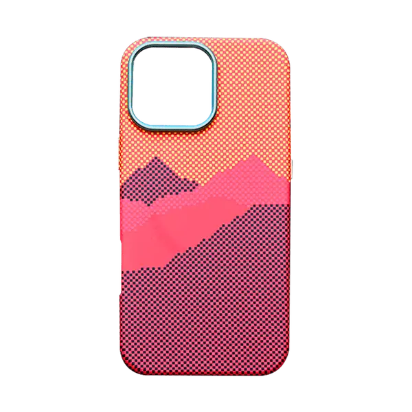 X Fitted Silk Screen Design Carbon Fiber Case For iPhone 16 Pro Max Red Orange